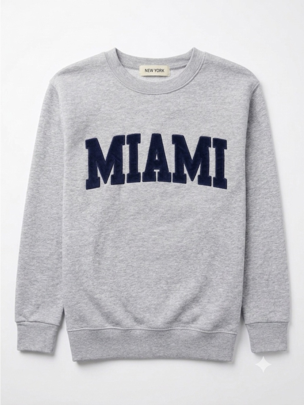 New York Popular MIAMI Varsity Fleece Crewneck Sweatshirt - Small -Heather Grey